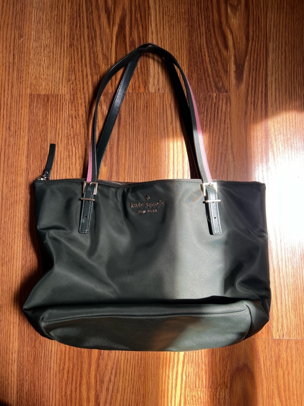 Kate Spade Forest Green, Small Tote with Pink-Trim Straps